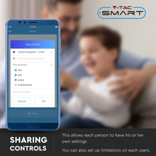 Wi-Fi Πρίζα Σούκο Μαύρη Πλαστικό & Γυαλί Smart Home Συμβατή Με Amazon Alexa & Google Home V-TAC – 8797
