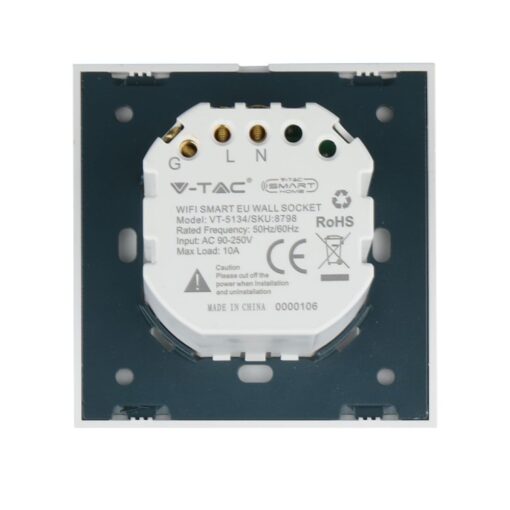 Wi-Fi Πρίζα Σούκο Λευκή Πλαστικό & Γυαλί Smart Home Συμβατή Με Amazon Alexa & Google Home V-TAC – 8798