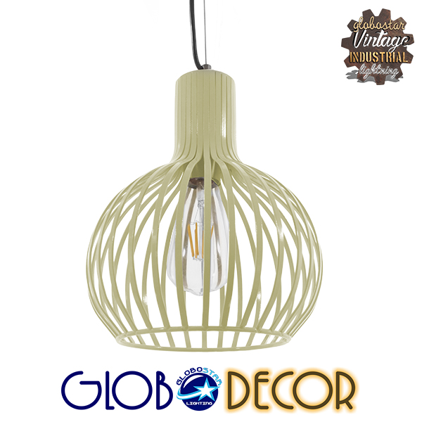 GloboStar® SCADI 01387 Vintage Industrial Κρεμαστό Φωτιστικό Οροφής Μονόφωτο Μπεζ Μεταλλικό Πλέγμα Φ23 x Υ30cm