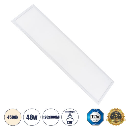GloboStar® 60213 Χωνευτό LED Panel Milky Super Slim 120x30cm 48W 4560lm 120° CRI≥80Ra UGR<19 AC 220-240V IP20 Μ120 x Π30 x Υ1.5cm - Φυσικό Λευκό 4500K - TÜV Certified Driver - 5 Years Warranty