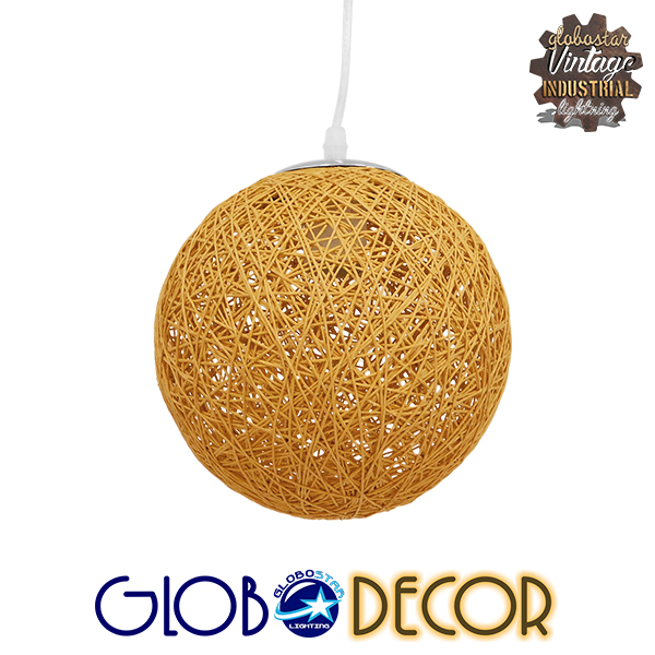 GloboStar® OCEANA 01200 Vintage Κρεμαστό Φωτιστικό Οροφής Μονόφωτο 1 x E27 Μπεζ Ξύλινο Ψάθινο Rattan Φ20 x Υ20cm