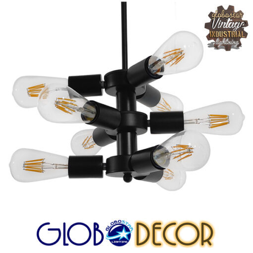 GloboStar® DELIR 01035 Μοντέρνο Industrial Φωτιστικό Οροφής Πολύφωτο Μαύρο Μεταλλικό Φ24 x Y23cm
