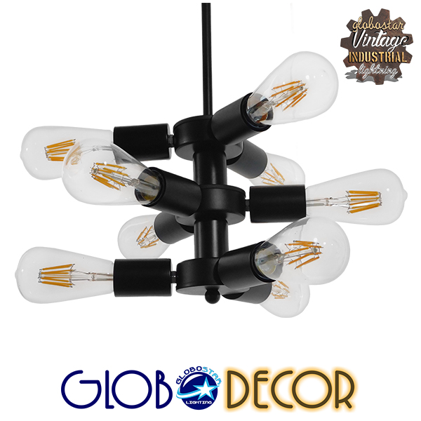 GloboStar® DELIR 01035 Μοντέρνο Industrial Φωτιστικό Οροφής Πολύφωτο Μαύρο Μεταλλικό Φ24 x Y23cm