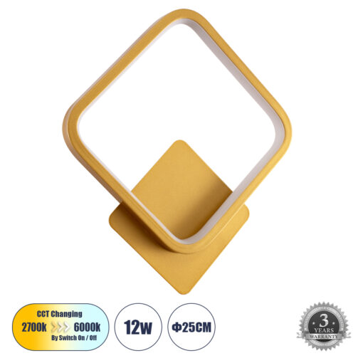 GloboStar® LENA 61081 Φωτιστικό Τοίχου – Απλίκα Design LED CCT 12W 1440lm 300° AC 220-240V – Εναλλαγή Φωτισμού μέσω Διακόπτη On/Off All In One Ψυχρό 6000k+Φυσικό 4500k+Θερμό 2700k Μ25 x Π5.5 x Υ29.5cm – Χρυσό Βούρτσας