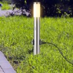 Επιδαπέδιο φωτιστικό κήπου E27 IP44 Stainless + PC με Satin Nickel σώμα 60cm με ανιχνευτή κίνησης και δύο πρίζες V-TAC – 8977