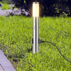 Επιδαπέδιο φωτιστικό κήπου E27 IP44 Stainless + PC με Satin Nickel σώμα 60cm με ανιχνευτή κίνησης και δύο πρίζες V-TAC – 8977