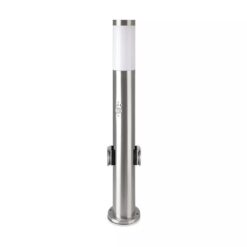 Επιδαπέδιο φωτιστικό κήπου E27 IP44 Stainless + PC με Satin Nickel σώμα 60cm με ανιχνευτή κίνησης και δύο πρίζες V-TAC – 8977