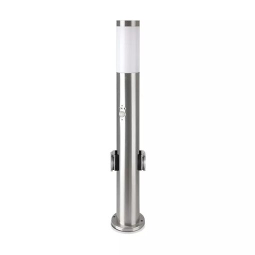 Επιδαπέδιο φωτιστικό κήπου E27 IP44 Stainless + PC με Satin Nickel σώμα 60cm με ανιχνευτή κίνησης και δύο πρίζες V-TAC – 8977