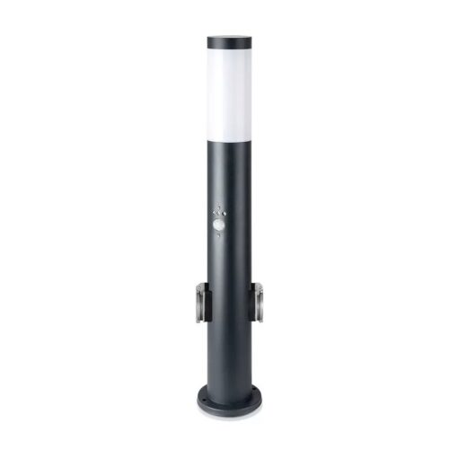 Επιδαπέδιο φωτιστικό κήπου E27 IP44 Stainless + PC με Γκρι σώμα 60cm με ανιχνευτή κίνησης και δύο πρίζες V-TAC – 8976