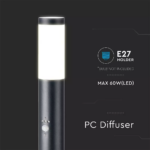 Επιδαπέδιο φωτιστικό κήπου E27 IP44 Stainless + PC με Μαύρο σώμα 110cm με ανιχνευτή κίνησης V-TAC – 8983