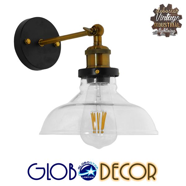 GloboStar® LIVID 01159 Vintage Φωτιστικό Τοίχου Απλίκα Μονόφωτο Μπρούτζινο Μεταλλικό με Γυάλινη Καμπάνα Φ15 x Μ20 x Π15 x Υ25cm