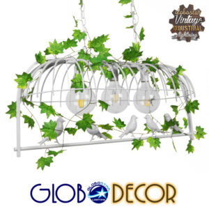 GloboStar® ACHILLEA 01647 Vintage Industrial Κρεμαστό Φωτιστικό Οροφής Τρίφωτο 3 x E27 Λευκό Μεταλλικό Πλέγμα Μ85.5 x Π37.5 x Y38cm
