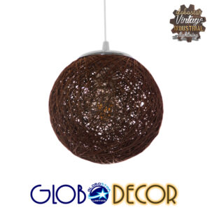 GloboStar® OCEANA 01354 Vintage Κρεμαστό Φωτιστικό Οροφής Μονόφωτο 1 x E27 Καφέ Ξύλινο Ψάθινο Rattan Φ20 x Υ20cm