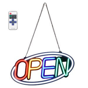 GloboStar® 85858 Φωτιστικό Ταμπέλα Φωτεινή Επιγραφή NEON LED Σήμανσης Animated Ovale OPEN 30W AC 230V με Διακόπτη On/Off και Ασύρματο Χειριστήριο IR Λευκό – Κόκκινο – Πράσινο – Κίτρινο – Γαλάζιο