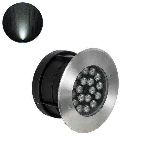 GloboStar® UNDERGROUND-SINA 90572 Χωνευτό Φωτιστικό Σποτ Δαπέδου LED 18W 1710lm 15° DC 24V Αδιάβροχο IP68 Φ20 x Υ11cm Φυσικό Λευκό 4500K – Ανοξείδωτο Ατσάλι – 3 Χρόνια Εγγύηση
