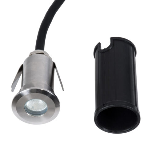GloboStar® UNDERGROUND-GENA 90199 Χωνευτό Φωτιστικό Σποτ Δαπέδου LED 1W 80lm 5° DC 24V Αδιάβροχο IP68 Φ3 x Υ6cm Μπλε – Ανοξείδωτο Ατσάλι – 3 Years Warranty