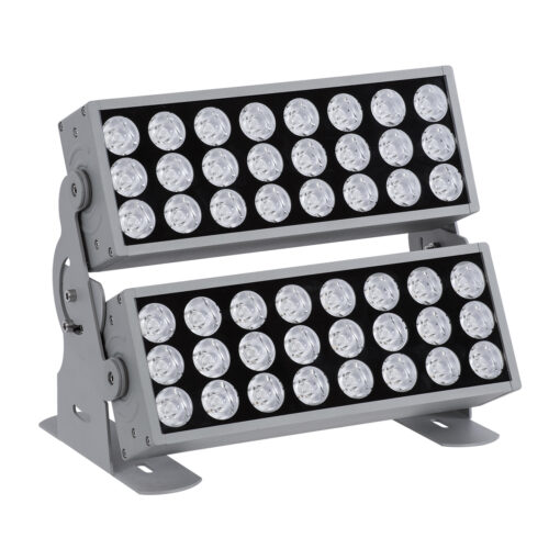 GloboStar® FLOOD-ZENA 90220 Προβολέας Wall Washer για Φωτισμό Κτιρίων LED 120W 10800lm 3° DC 24V Αδιάβροχο IP65 L38 x W30.5 x H24cm Θερμό Λευκό 2700K – Ασημί – 3 Years Warranty