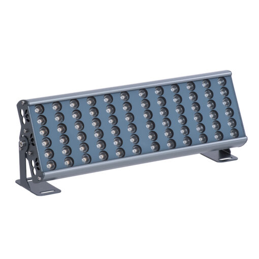 GloboStar® FLOOD-TENA 90221 Προβολέας Wall Washer για Φωτισμό Κτιρίων LED 72W 6480lm 10° DC 24V Αδιάβροχο IP65 L46.5 x W7 x H16.5cm Θερμό Λευκό 2700K – Ασημί – 3 Years Warranty