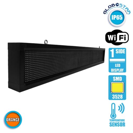 Αδιάβροχη Κυλιόμενη Επιγραφή SMD LED 230V USB & WiFi Πορτοκαλί Μονής Όψης 168x20cm GloboStar 90264