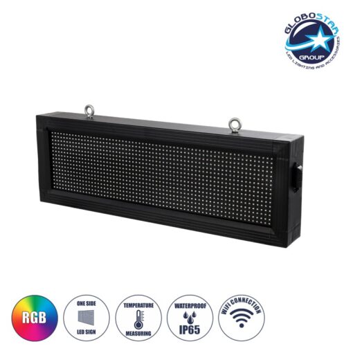 GloboStar® DISPLAY 90267 LED Scrolling Display 64x16cm – Κυλιόμενη Ψηφιακή Πινακίδα / Επιγραφή Μονής Όψης P10 LED SMD AC 220-240V – Λειτουργία μέσω Wi-Fi με Εφαρμογή APP – Αισθήτηρας Θερμοκρασίας και Υγρασίας – Αδιάβροχο IP65 – Μ72 x Π9 x Υ24cm – RGB – 1 Χρόνο Εγγύηση