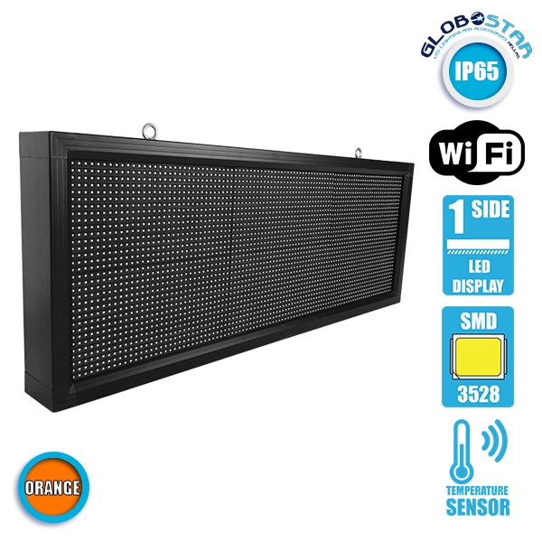 Αδιάβροχη Κυλιόμενη Επιγραφή SMD LED 230V USB & WiFi Πορτοκαλί Μονής Όψης 104x40cm GloboStar 90274