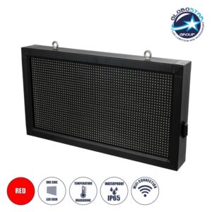 GloboStar® DISPLAY 90276 LED Scrolling Display 64x32cm – Κυλιόμενη Ψηφιακή Πινακίδα / Επιγραφή Μονής Όψης P10 LED SMD AC 220-240V – Λειτουργία μέσω Wi-Fi με Εφαρμογή APP – Αισθήτηρας Θερμοκρασίας και Υγρασίας – Αδιάβροχο IP65 – Μ72 x Π9 x Υ42.5cm – Κόκκινο – 1 Χρόνο Εγγύηση