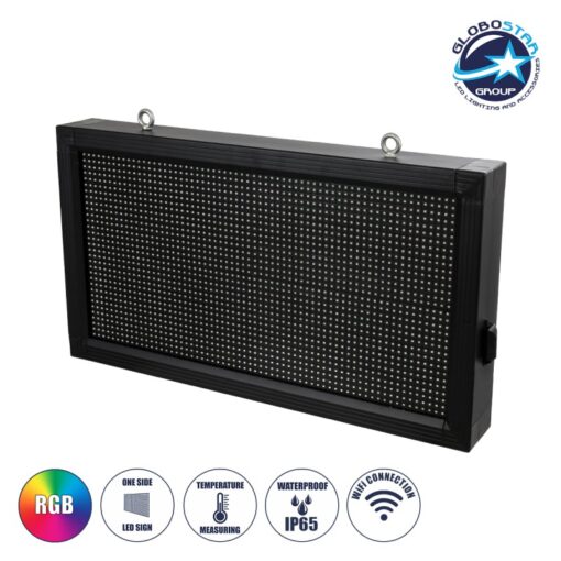 GloboStar® DISPLAY 90277 LED Scrolling Display 64x32cm – Κυλιόμενη Ψηφιακή Πινακίδα / Επιγραφή Μονής Όψης P10 LED SMD AC 220-240V – Λειτουργία μέσω Wi-Fi με Εφαρμογή APP – Αισθήτηρας Θερμοκρασίας και Υγρασίας – Αδιάβροχο IP65 – Μ72 x Π9 x Υ42.5cm – RGB – 1 Χρόνο Εγγύηση