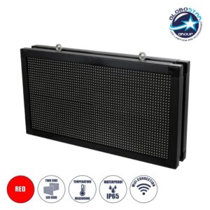 GloboStar® DISPLAY 90278 LED Scrolling Display 64x32cm – Κυλιόμενη Ψηφιακή Πινακίδα / Επιγραφή Διπλής Όψης P10 LED SMD AC 220-240V – Λειτουργία μέσω Wi-Fi με Εφαρμογή APP – Αισθήτηρας Θερμοκρασίας και Υγρασίας – Αδιάβροχο IP65 – Μ70 x Π11 x Υ38.5cm – Κόκκινο – 1 Χρόνο Εγγύηση