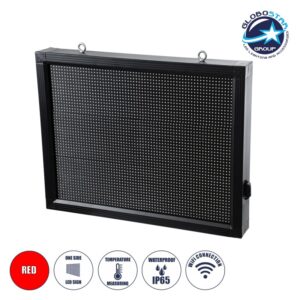 GloboStar® DISPLAY 90286 LED Scrolling Display 64x48cm – Κυλιόμενη Ψηφιακή Πινακίδα / Επιγραφή Μονής Όψης P10 LED SMD AC 220-240V – Λειτουργία μέσω Wi-Fi με Εφαρμογή APP – Αισθήτηρας Θερμοκρασίας και Υγρασίας – Αδιάβροχο IP65 – Μ72 x Π9 x Υ56cm – Κόκκινο – 1 Χρόνο Εγγύηση