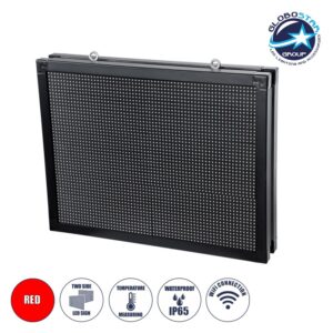 GloboStar® DISPLAY 90288 LED Scrolling Display 64x48cm – Κυλιόμενη Ψηφιακή Πινακίδα / Επιγραφή Διπλής Όψης P10 LED SMD AC 220-240V – Λειτουργία μέσω Wi-Fi με Εφαρμογή APP – Αισθήτηρας Θερμοκρασίας και Υγρασίας – Αδιάβροχο IP65 – Μ70 x Π11 x Υ54.5cm – Κόκκινο – 1 Χρόνο Εγγύηση
