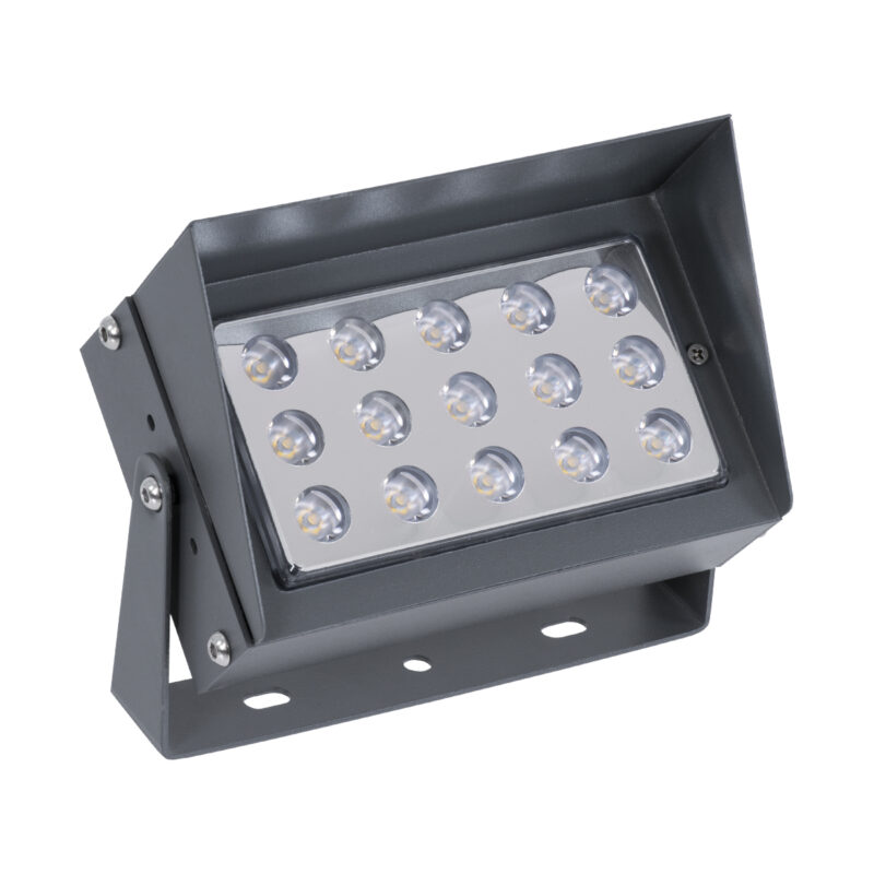 GloboStar® FLOOD-KAMY 90373 Προβολέας Wall Washer με Αντιθαμβωτική Γρίλια για Φωτισμό Κτιρίων LED 30W 2850lm 5° DC 24V Αδιάβροχο IP65 L19.5 x W10.7 x H9.5cm Φυσικό Λευκό 4500K – Γκρι Ανθρακί – 3 Years Warranty