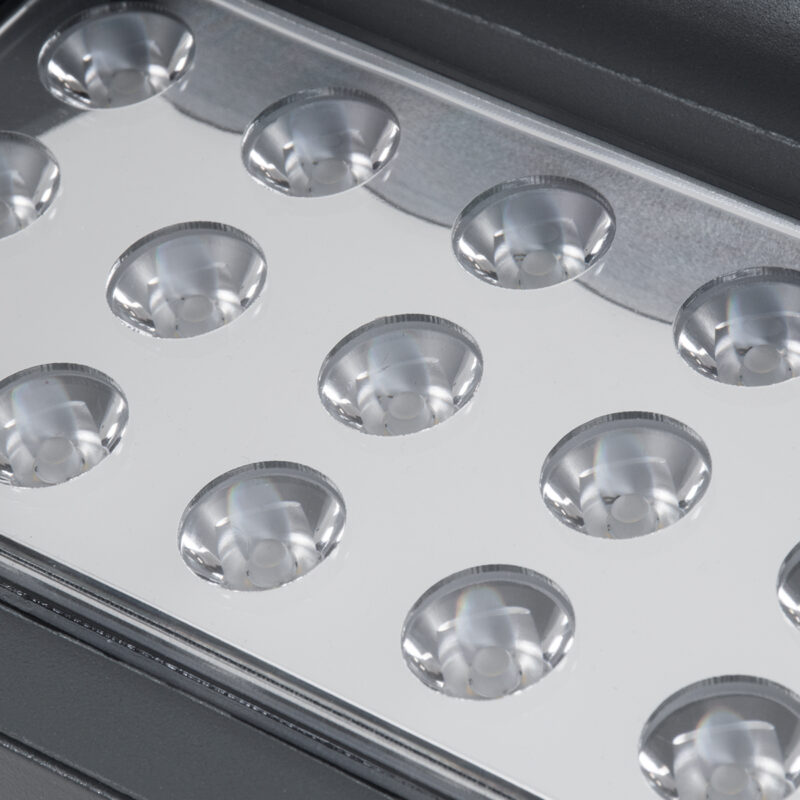 GloboStar® FLOOD-KAMY 90373 Προβολέας Wall Washer με Αντιθαμβωτική Γρίλια για Φωτισμό Κτιρίων LED 30W 2850lm 5° DC 24V Αδιάβροχο IP65 L19.5 x W10.7 x H9.5cm Φυσικό Λευκό 4500K – Γκρι Ανθρακί – 3 Years Warranty