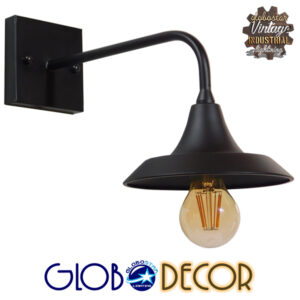GloboStar® PHIA 01122 Vintage Industrial Φωτιστικό Τοίχου Απλίκα Μονόφωτο Μαύρο Μεταλλικό Καμπάνα Φ17 x Μ27 x Π17 x Υ20.5cm