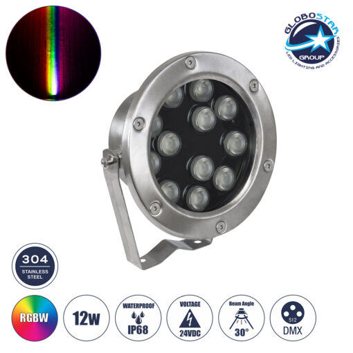 GloboStar® UNDERWATER-JERRY 90425 Υποβρύχιο Επιφανειακό Φωτιστικό Σποτ Ειδικό για Σιντριβάνια – Πισίνες – Τζακούζι LED 12W 1020lm 30° DC 24V Αδιάβροχο IP68 Μ14.5 x Π7 x Υ19cm RGBW DMX512 – Ανοξείδωτο Ατσάλι SS304 – 3 Years Warranty