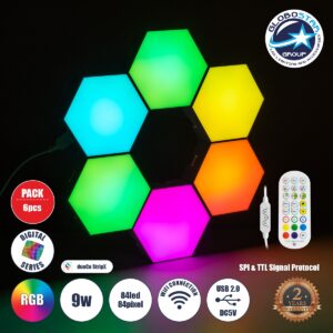 GloboStar® DIGIOCTA 90448 Σετ 6 Ψηφιακων LED RGB Φωτιστικών Κυψελών με Ψηφιακό Controller με WiFi Smart APP & Ασύρματο Χειριστήριο RF 2.4Ghz – LED SMD 5050 9W/Σετ 84PIXEL/Σετ 720lm/Σετ 120° DC 5V με USB 2.0 IP20 Πολύχρωμο RGB – Dimmable – Μ10.5 x Π10.5 x Υ3cm Ανά Κυψέλη – 2 Χρόνια Εγγύηση