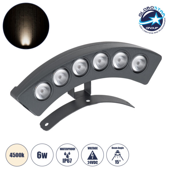 GloboStar® TREELIGHT-PLANTE 90457 Κυρτή Μπάρα Φωτισμού Wall Washer Ειδική για Φυτά – Δέντρα LED 6W 690lm 15° DC 24V Αδιάβροχο IP67 Μ17.5 x Π4.5 x Υ8cm Φυσικό Λευκό 4500K – Γκρι Ανθρακί – 3 Years Warranty