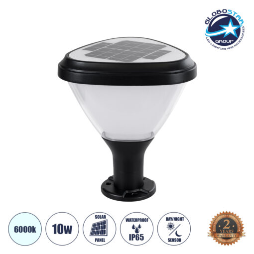 GloboStar® NATURE 90532 Αυτόνομο Ηλιακό Φωτιστικό Κήπου – Κολωνάκι Αρχιτεκτονικού Φωτισμού Εξωτερικού Χώρου LED 10W 330lm 120° με Ενσωματωμένο Φωτοβολταϊκό Panel 6V 2W & Επαναφορτιζόμενη Μπαταρία Li-ion 3.2V 1800mAh με Αισθητήρα Ημέρας-Νύχτας – Αδιάβροχο IP65 – Σώμα Αλουμινίου & ABS – Μ26 x Π26 x Υ30cm – Ψυχρό Λευκό 6000K – Μαύρο – 2 Χρόνια Εγγύηση