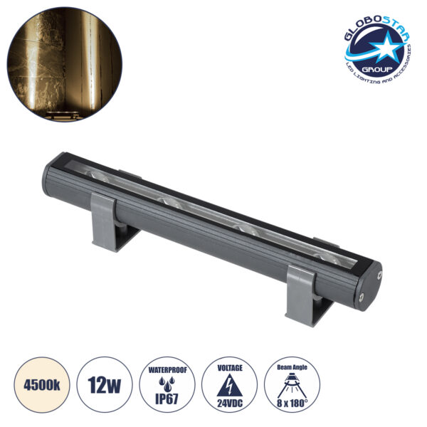 GloboStar® WINDOW-BARI 90538 Αρχιτεκτονικό Φωτιστικό Ανάδειξης Παραθύρων Window Light LED 12W 1140lm 8×180° DC 24V Αδιάβροχο IP67 L30 x W4 x H3.5cm Φυσικό Λευκό 4500K – Γκρι Ανθρακί – 3 Years Warranty