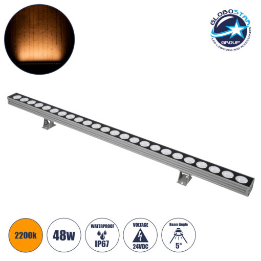 GloboStar® WASHER-JAVIA 90554 Μπάρα Φωτισμού Wall Washer LED 48W 3840lm 5° DC 24V Αδιάβροχο IP67 Μ100 x Π5.2 x Υ3.6cm (Υ8.5 με Βάση) Αρχιτεκτονικό Πορτοκαλί 2200K – Γκρι Ανθρακί – 3 Years Warranty