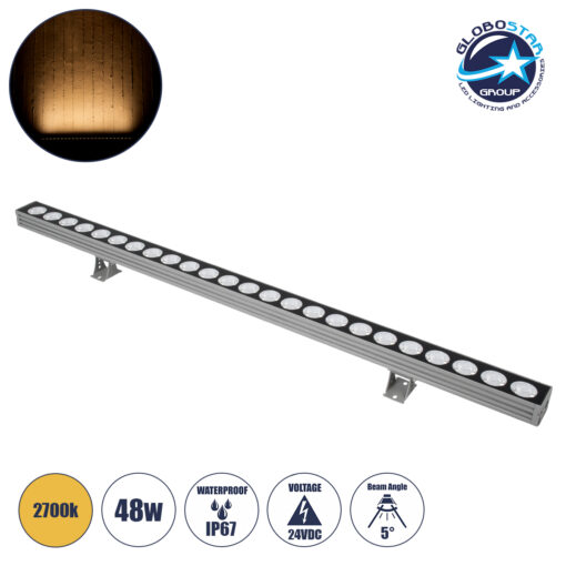 GloboStar® WASHER-JAVIA 90555 Μπάρα Φωτισμού Wall Washer LED 48W 4080lm 5° DC 24V Αδιάβροχο IP67 Μ100 x Π5.2 x Υ3.6cm (Υ8.5 με Βάση) Θερμό Λευκό 2700K – Γκρι Ανθρακί – 3 Years Warranty