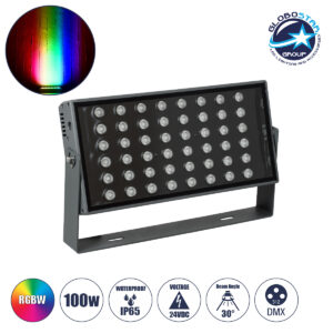 GloboStar® FLOOD-ZANA 90559 Προβολέας Wall Washer για Φωτισμό Κτιρίων LED 100W 8500lm 30° DC 24V Αδιάβροχο IP65 Μ45.5 x Π28 x Υ10cm RGBW DMX512 – Γκρι Ανθρακί – 3 Years Warranty
