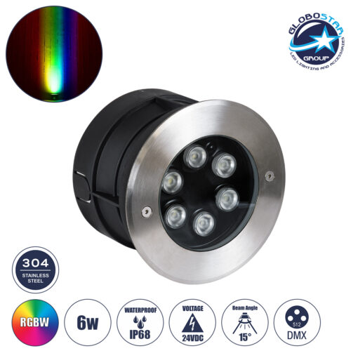 GloboStar® UNDERWATER-JULIA 90567 Υποβρύχιο Χωνευτό Φωτιστικό Σποτ Ειδικό για Σιντριβάνια LED 6W 510lm 15° DC 24V Αδιάβροχο IP68 Φ17 x Υ10.2cm RGBW DMX512 – Ανοξείδωτο Ατσάλι – 3 Years Warranty
