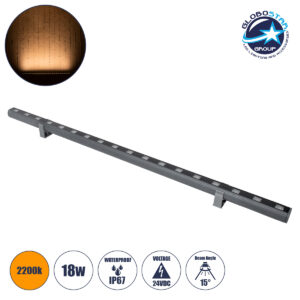 GloboStar® WASHER-PANDA 90578 Μπάρα Φωτισμού Ultra Slim Wall Washer LED 18W 1530lm 15° DC 24V Αδιάβροχο IP67 Μ100 x Π4 x Υ3.5cm Αρχιτεκτονικό Πορτοκαλί 2200K – Γκρι Ανθρακί – 3 Years Warranty