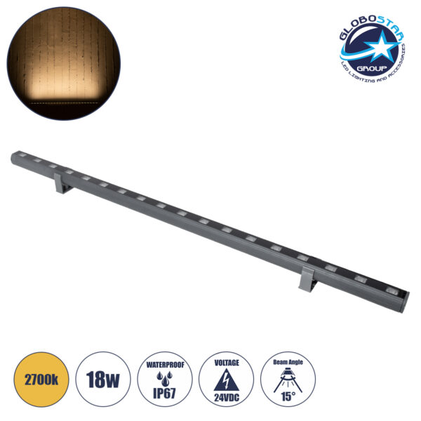 GloboStar® WASHER-PANDA 90579 Μπάρα Φωτισμού Ultra Slim Wall Washer LED 18W 1620lm 15° DC 24V Αδιάβροχο IP67 Μ100 x Π4 x Υ3.5cm Θερμό Λευκό 2700K – Γκρι Ανθρακί – 3 Years Warranty