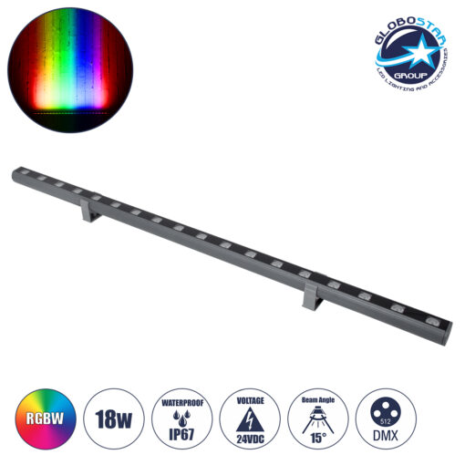GloboStar® WASHER-PANDA 90581 Μπάρα Φωτισμού Ultra Slim Wall Washer LED 18W 1530lm 15° DC 24V Αδιάβροχο IP67 Μ100 x Π4 x Υ3.5cm RGBW DMX512 – Γκρι Ανθρακί – 3 Years Warranty