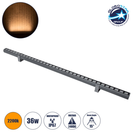 GloboStar® WASHER-PANDA 90582 Μπάρα Φωτισμού Ultra Slim Wall Washer LED 36W 3060lm 15° DC 24V Αδιάβροχο IP67 Μ100 x Π4 x Υ3.5cm Αρχιτεκτονικό Πορτοκαλί 2200K – Γκρι Ανθρακί – 3 Years Warranty