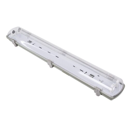 GloboStar® 90611 2 x 60cm T8 Tri-Proof Πλαστικό PC Σκαφάκι με Μεταλλικά Clips για 2 x Λάμπες Φθορίου LED Τροφοδοσίας Ενός Άκρου Αδιάβροχο IP65