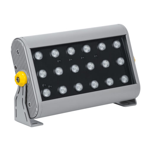 GloboStar® FLOOD-HENA 90642 Προβολέας Wall Washer για Φωτισμό Κτιρίων LED 36W 3600lm 30° DC 24V Αδιάβροχο IP65 Μ30 x Π6 x Υ17cm Πολύχρωμο RGB DMX512 – Ασημί – 3 Years Warranty