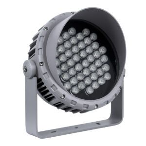 GloboStar® FLOOD-MENA 90646 Προβολέας Wall Washer με Αντιθαμβωτική Γρίλια για Φωτισμό Κτιρίων LED 48W 4320lm 30° AC 220-240V Αδιάβροχο IP65 Φ25 x Υ18cm Θερμό Λευκό 3000K – Ασημί – 3 Years Warranty