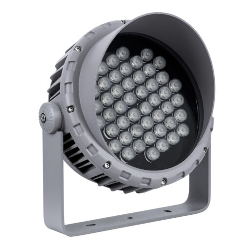 GloboStar® FLOOD-MENA 90646 Προβολέας Wall Washer με Αντιθαμβωτική Γρίλια για Φωτισμό Κτιρίων LED 48W 4320lm 30° AC 220-240V Αδιάβροχο IP65 Φ25 x Υ18cm Θερμό Λευκό 3000K – Ασημί – 3 Years Warranty